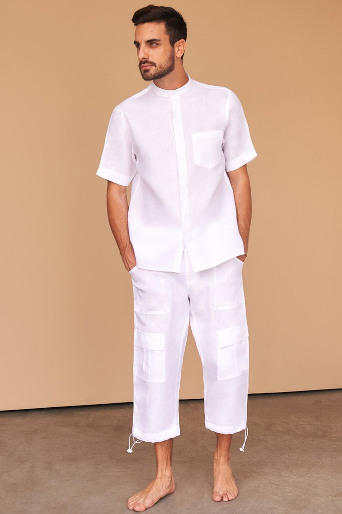 Shop Baky White Linen Short Pants for AED 768 by FACIL BLANCO DUBAI ...