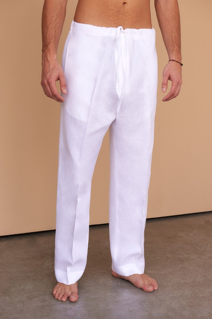 Shop Caden White Linen Pants for AED 882 by FACIL BLANCO DUBAI | Men ...