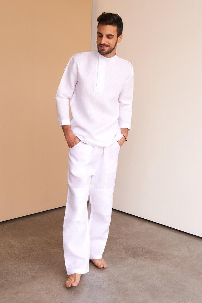 Shop Sashy White Linen Pants for AED 790 by FACIL BLANCO DUBAI | Men ...