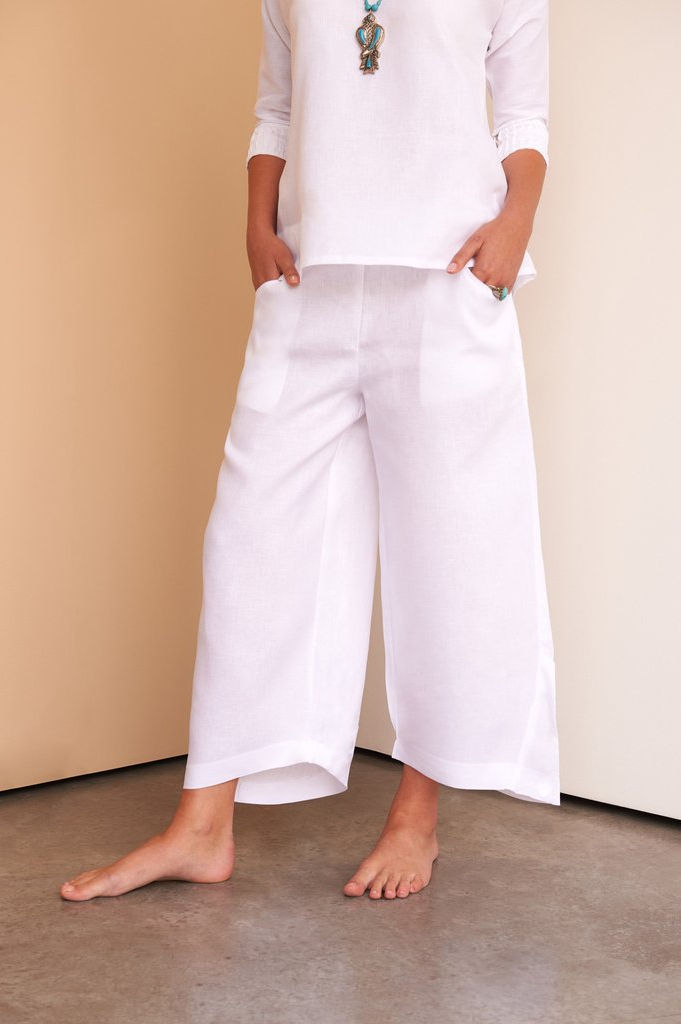 Shop White Linen Wide Alya Pants for AED 588 by FACIL BLANCO DUBAI ...