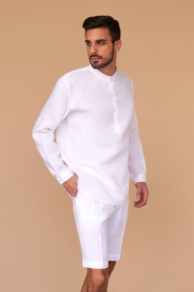 Shop White Linen Malyk Shirt for AED 657 by FACIL BLANCO DUBAI | Men ...