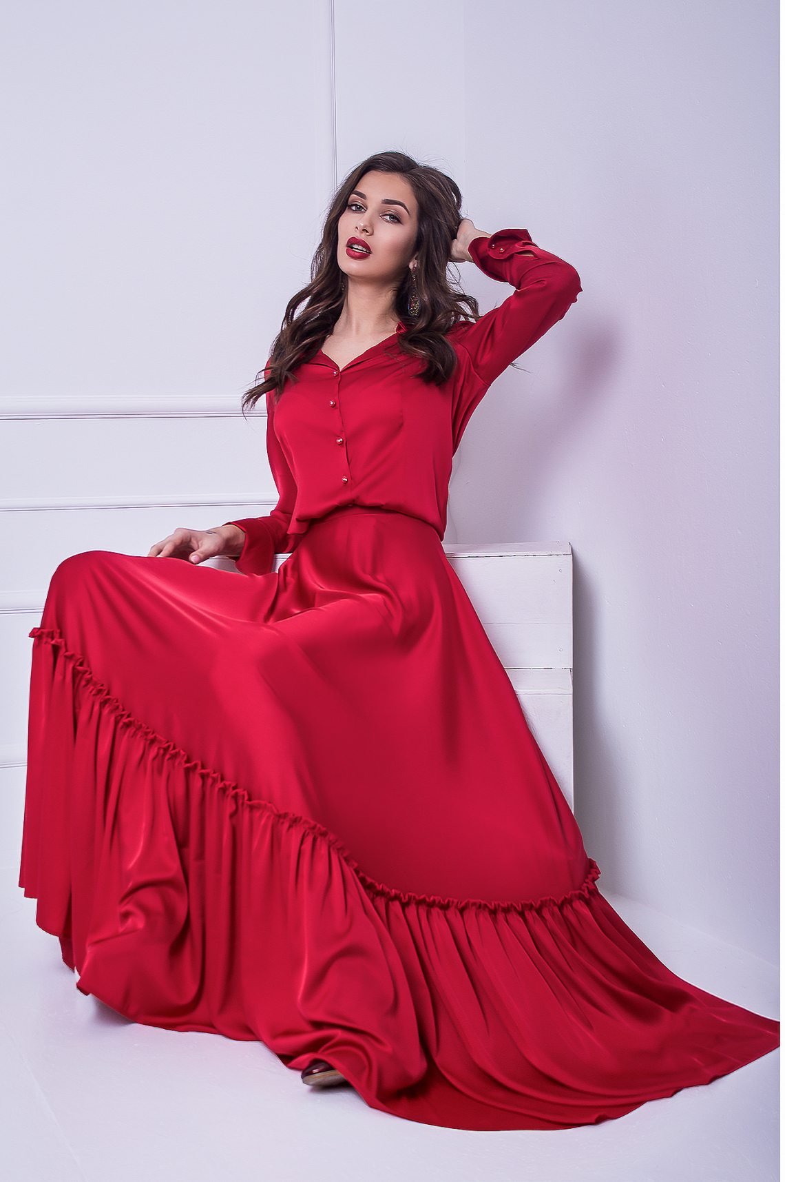 Shop Red Silk Maxi Dress for AED 650 by ...