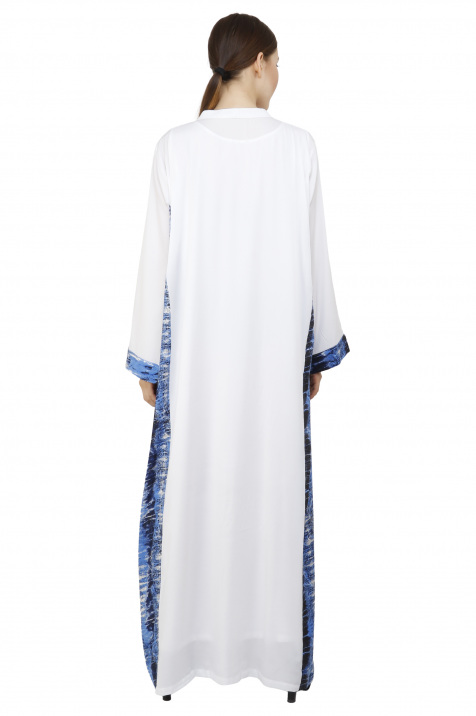 Shop Alnuqi Smart casual white indigo Blue Shibori Abaya for AED 392 by ...