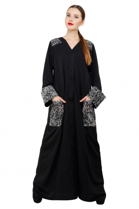 Shop Black Abaya with Digital printed pocket and cuff detailing for AED ...