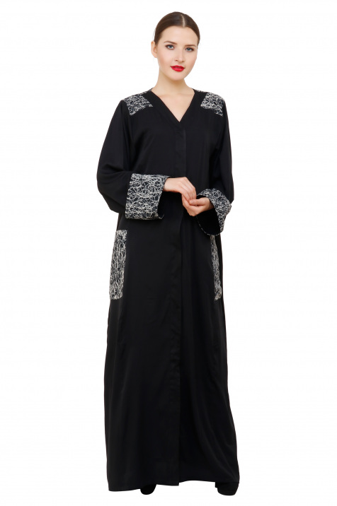 Shop Black Abaya with Digital printed pocket and cuff detailing for AED ...