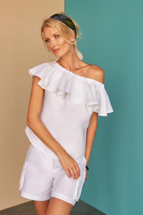 Shop White Linen Morella Top for AED 437 by FACIL BLANCO DUBAI | Women ...