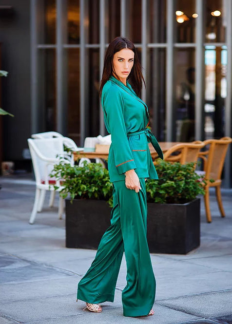 Shop Pyjama style emerald suit for AED 820 by Vafa Adams | Women Suits ...